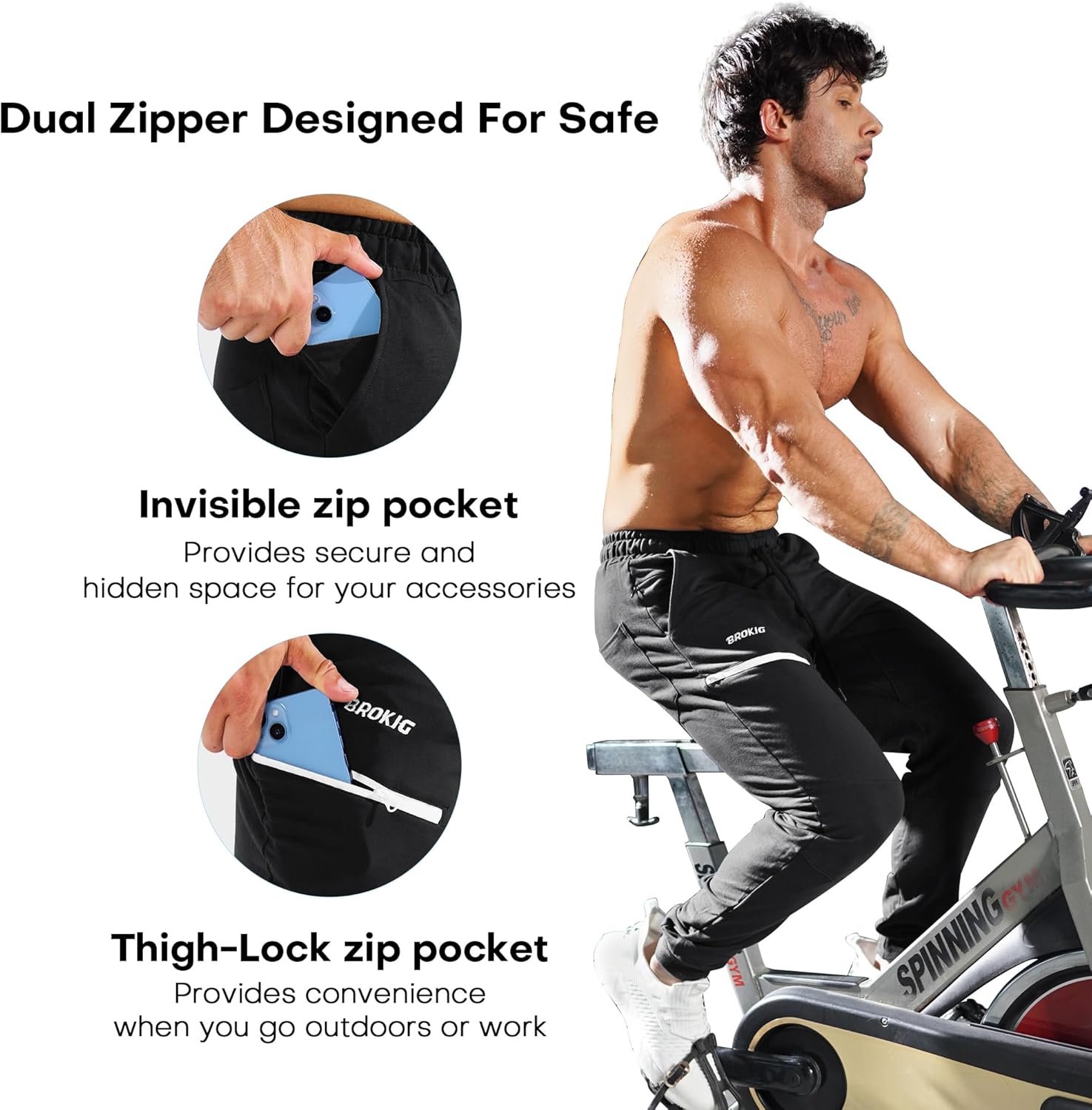 Buy Now : Gesaofa Mens T-Zip Gym Jogger Bottoms Sports Tracksuit Bottoms Running Jogging Trousers Slim Tapered Track Pants - Image 2