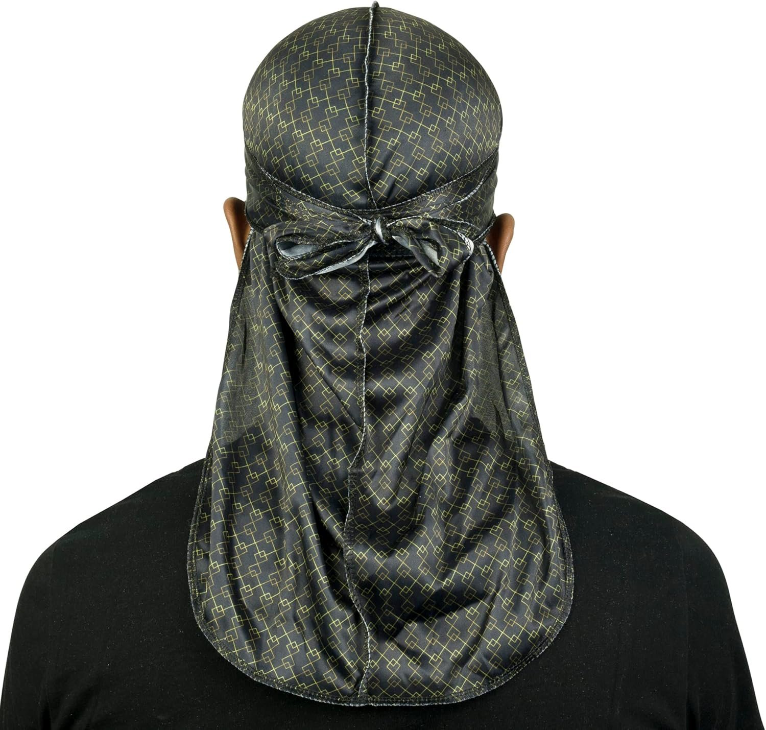Buy Now : Roman-T Premium Silky Satin Durag - Designer Durags for Men and Women - Long, Wide Tails - Black N Gold - Image 8